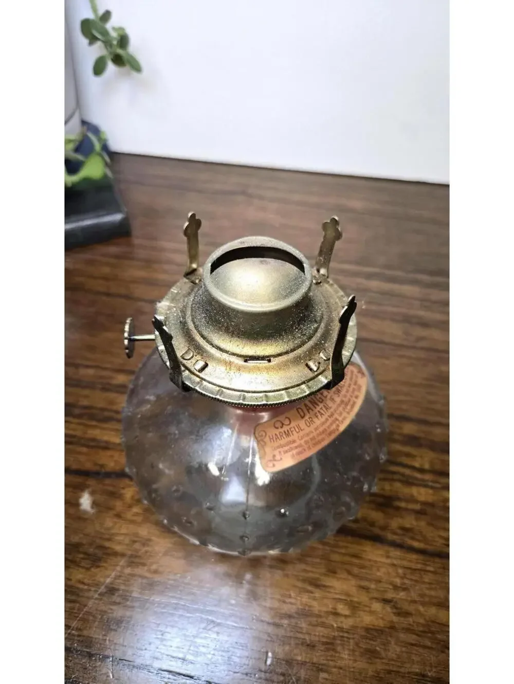 Vintage Clear Glass Uranium Hobnail Oil Lamp
